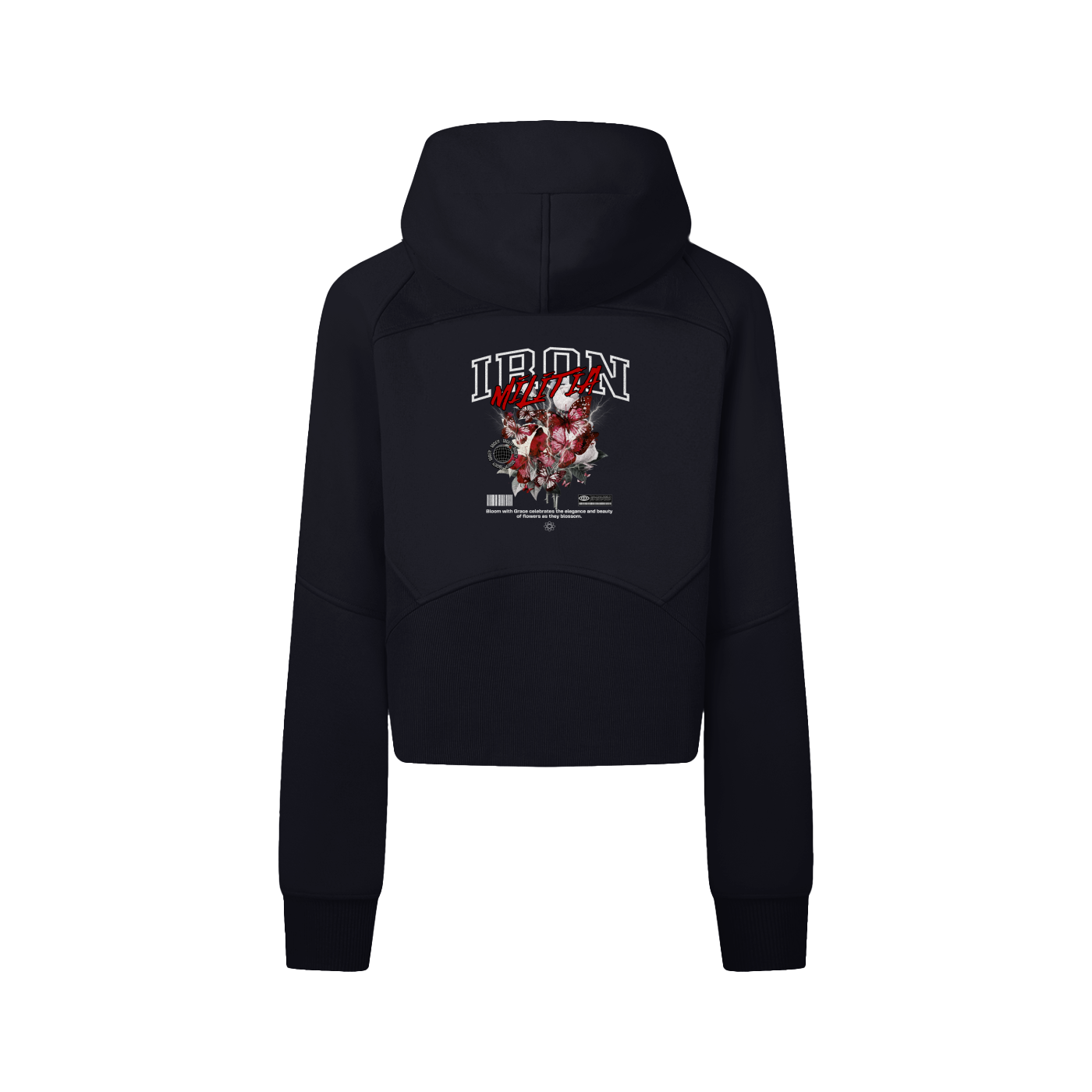 Ladies Performace Iron Militia Butterfly Evolution Cropped Zip-Through Hoodie - Black